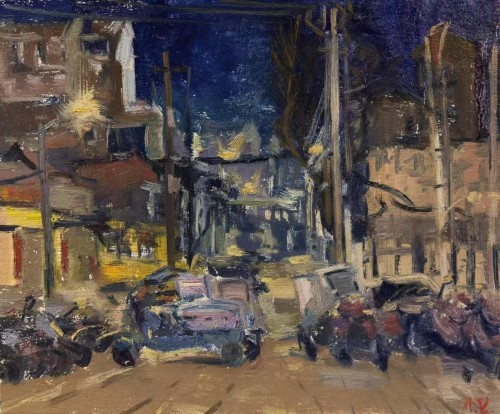 廖正定·油画夜景写生丨捕捉光线的独特流动感，描绘城市街巷烟火里的诗意