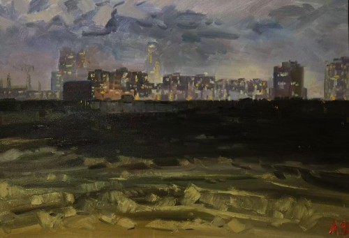 廖正定·油画夜景写生丨捕捉光线的独特流动感，描绘城市街巷烟火里的诗意