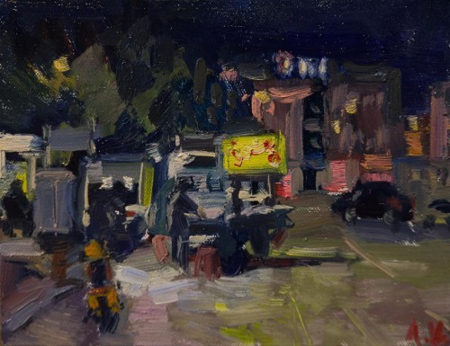 廖正定·油画夜景写生丨捕捉光线的独特流动感，描绘城市街巷烟火里的诗意