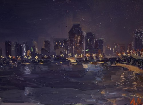 廖正定·油画夜景写生丨捕捉光线的独特流动感，描绘城市街巷烟火里的诗意