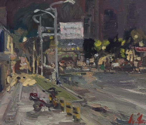 廖正定·油画夜景写生丨捕捉光线的独特流动感，描绘城市街巷烟火里的诗意