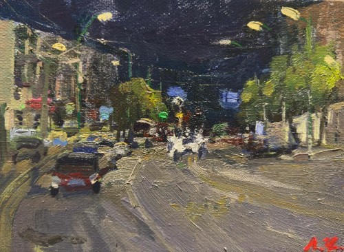 廖正定·油画夜景写生丨捕捉光线的独特流动感，描绘城市街巷烟火里的诗意