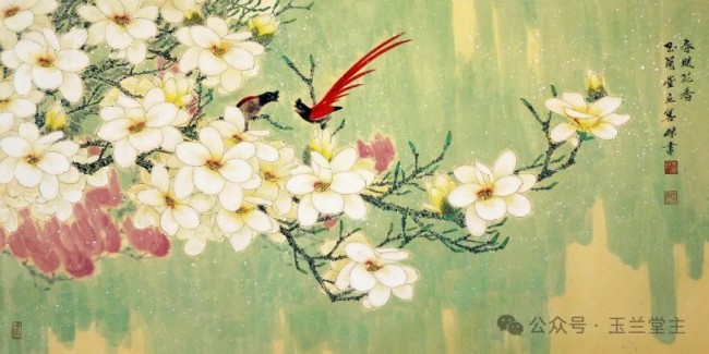李善杰·花鸟画丨用清新的笔触与饱满的色彩，描绘玉兰探春、喜鹊登枝的春日画卷