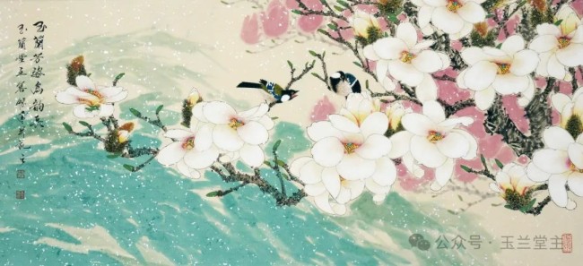 李善杰·花鸟画丨用清新的笔触与饱满的色彩，描绘玉兰探春、喜鹊登枝的春日画卷