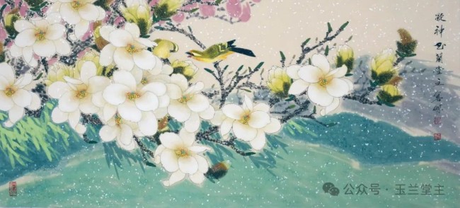 李善杰·花鸟画丨用清新的笔触与饱满的色彩，描绘玉兰探春、喜鹊登枝的春日画卷