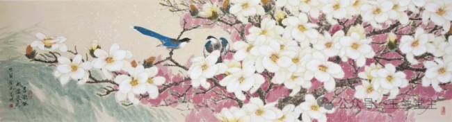 李善杰·花鸟画丨用清新的笔触与饱满的色彩，描绘玉兰探春、喜鹊登枝的春日画卷