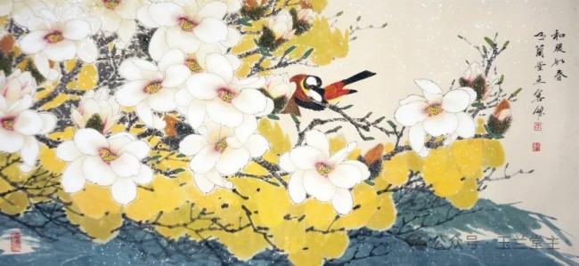 李善杰·花鸟画丨用清新的笔触与饱满的色彩，描绘玉兰探春、喜鹊登枝的春日画卷