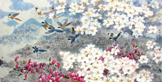 李善杰·花鸟画丨用清新的笔触与饱满的色彩，描绘玉兰探春、喜鹊登枝的春日画卷