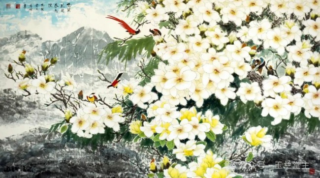 李善杰·花鸟画丨用清新的笔触与饱满的色彩，描绘玉兰探春、喜鹊登枝的春日画卷