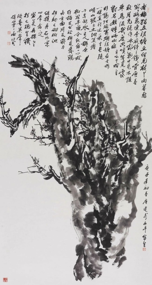 古梅召唤诗情，诗情辉映画意——唐建以写意笔墨描绘古梅野气、昂扬的生命力