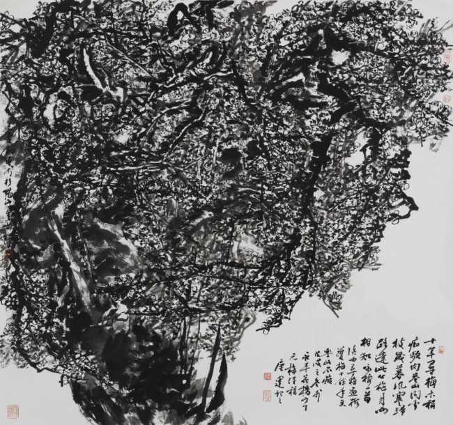 古梅召唤诗情，诗情辉映画意——唐建以写意笔墨描绘古梅野气、昂扬的生命力