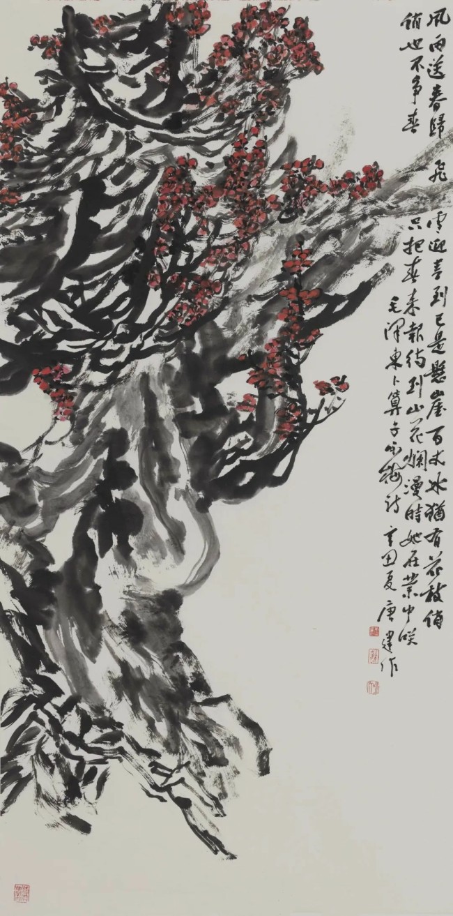 古梅召唤诗情，诗情辉映画意——唐建以写意笔墨描绘古梅野气、昂扬的生命力