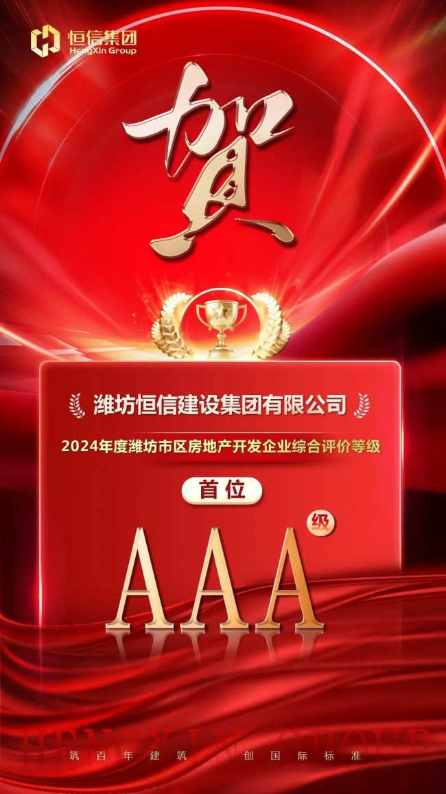 潍坊恒信集团荣膺“2024年度潍坊市区房地产开发企业综合评价”aaa级首位