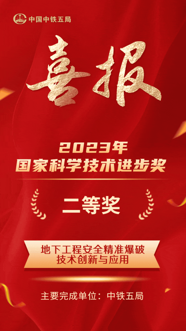 中铁五局参与完成的《地下工程安全精准爆破技术创新与应用》获国家科学技术进步二等奖