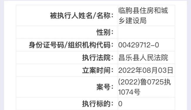 因未按规定时间履行法律义务，潍坊临朐县住建局被列为被执行人