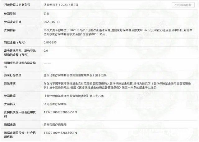 把不该医保报销的药纳入医疗保障基金结算，山东省立第三医院被罚款
