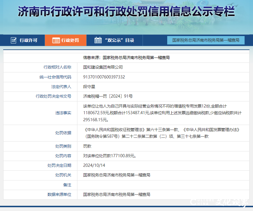 国和建设集团为逃税指使他人虚开增值税专用发票118万余元，被罚款超17万