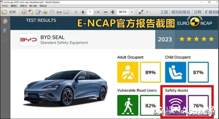 比亚迪官方发布的海豹e-ncap五星安全报告疑似被篡改，比亚迪官方暂未作出回应