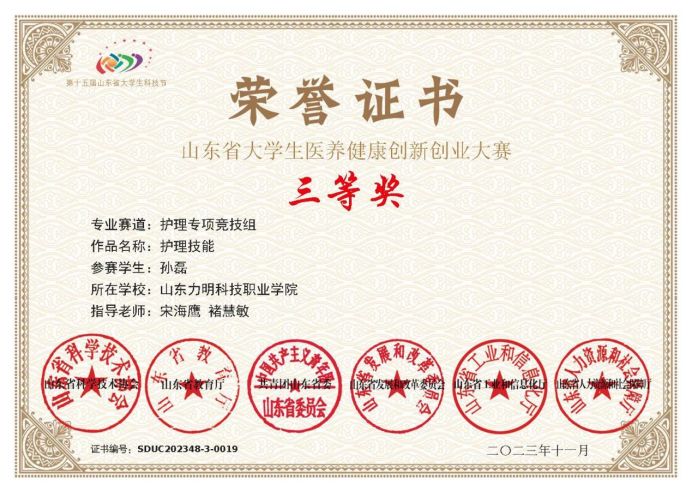 山东力明科技职业学院学子在第四届山东省大学生医养健康护理技能大赛中获佳绩