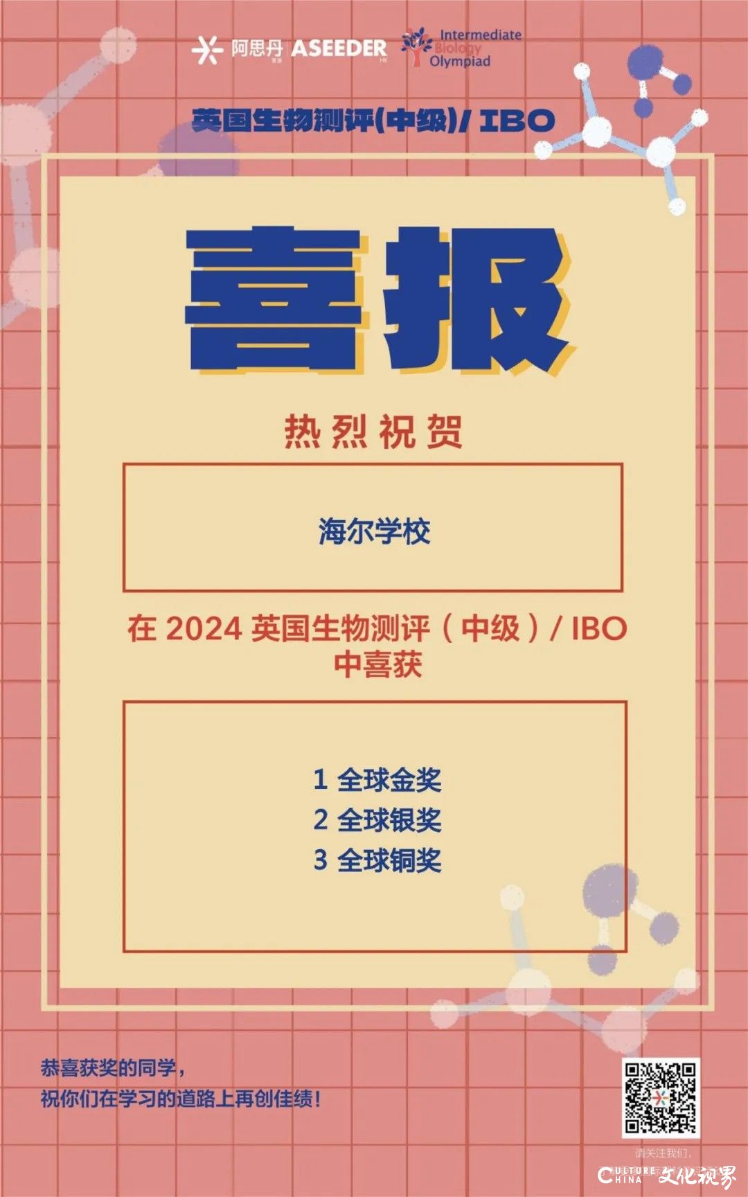 海尔学校学子在2024年英国生物测评（中级）/ibo中斩获1金2银3铜